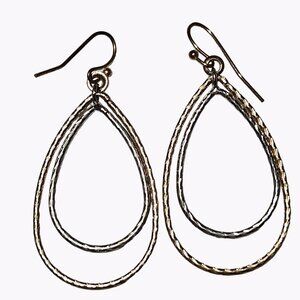 Elegant Gold Silver Tone Teardrop Dangle Earrings Twisted Hammered Metal Jewelry
